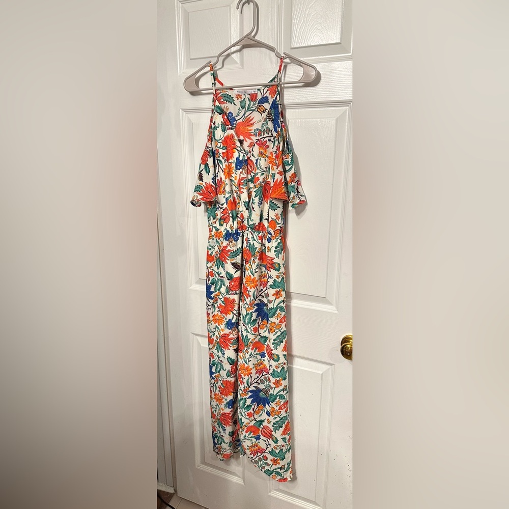 Fraiche By J Large ￼Cold Shoulder Floral Maxi Blouson Dress Front Slit